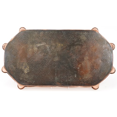 177 - Arts & Crafts copper tray with stylized decoration, 59cm in diameter