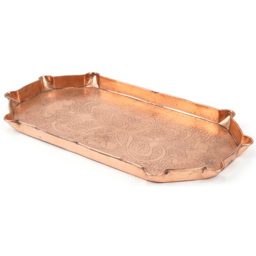 177 - Arts & Crafts copper tray with stylized decoration, 59cm in diameter