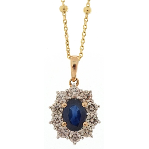 3263 - 9ct gold sapphire and diamond pendant on a silver gilt necklace, the sapphire approximately 0.92 car... 