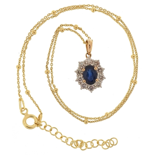 3263 - 9ct gold sapphire and diamond pendant on a silver gilt necklace, the sapphire approximately 0.92 car... 