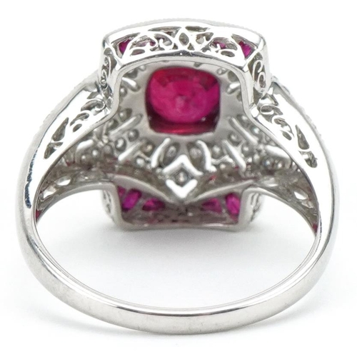 3248 - Art Deco style platinum ruby and diamond dress ring, total diamond weight approximately 0.58 carat, ... 