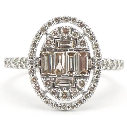 3294 - Art Deco style 9ct white gold dress ring set with baguette and round cut brilliant diamonds with dia... 