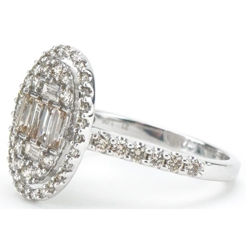 3294 - Art Deco style 9ct white gold dress ring set with baguette and round cut brilliant diamonds with dia... 