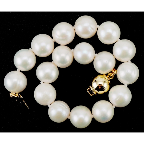 3141 - Cultured pearl bracelet with silver gilt clasp, each pearl approximately 9mm in diameter, 16cm in le... 