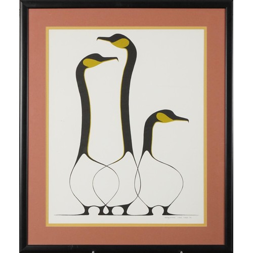 1230 - Benjamin Chee Chee '74 - Friends, lithograph in colour, mounted, framed and glazed, 49cm x 39cm