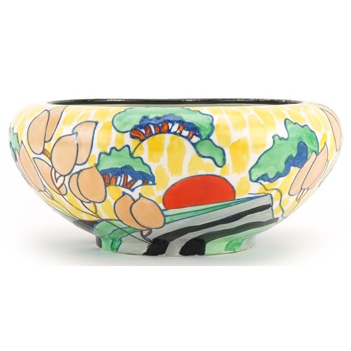 328 - Charlotte Rhead for Bursley ware stylized landscape bowl, numbered 2048, 26cms in diameter