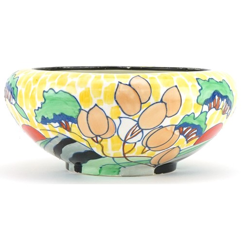 328 - Charlotte Rhead for Bursley ware stylized landscape bowl, numbered 2048, 26cms in diameter