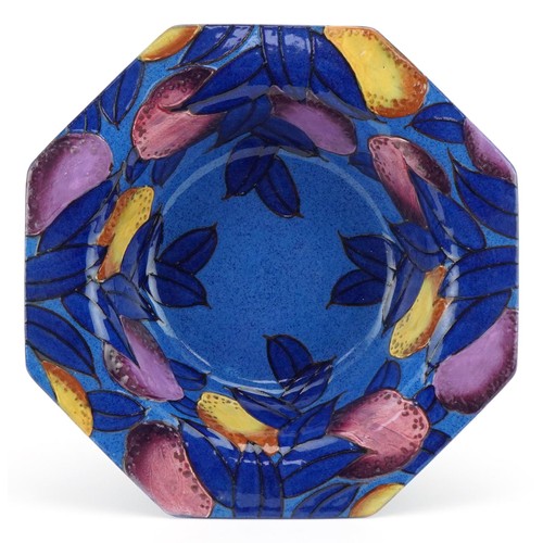 214 - Charlotte Rhead for Burleigh Ware Blue Plums floral bowl and plate, the plate 25cms in diameter