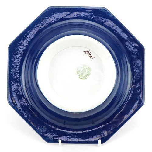 214 - Charlotte Rhead for Burleigh Ware Blue Plums floral bowl and plate, the plate 25cms in diameter