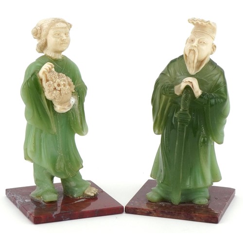 1300 - Pair of Vintage Chinese resin figures of a lady and gentleman, 15cm high