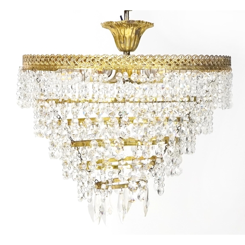 754 - Ornate six tier chandelier with cut glass drops, 41cm in diameter x 40cm high