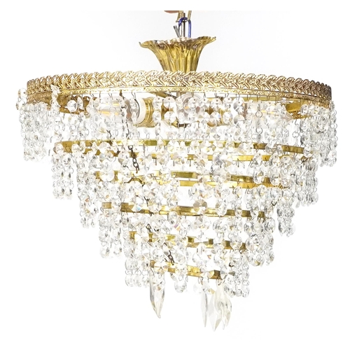 754 - Ornate six tier chandelier with cut glass drops, 41cm in diameter x 40cm high