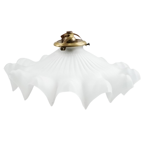 757 - Two Victorian rise and fall light fittings with frilled glass shades