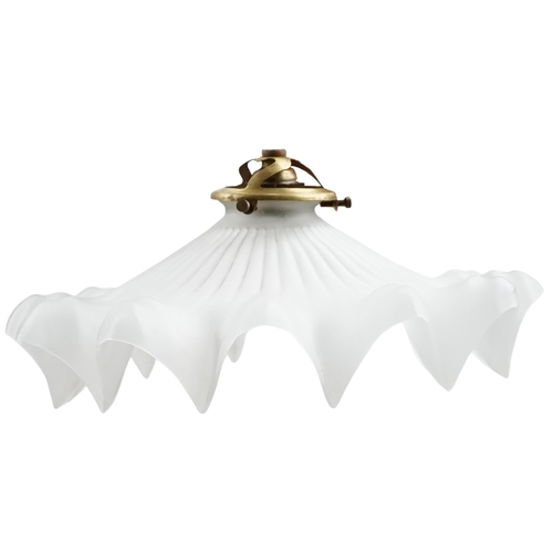 757 - Two Victorian rise and fall light fittings with frilled glass shades