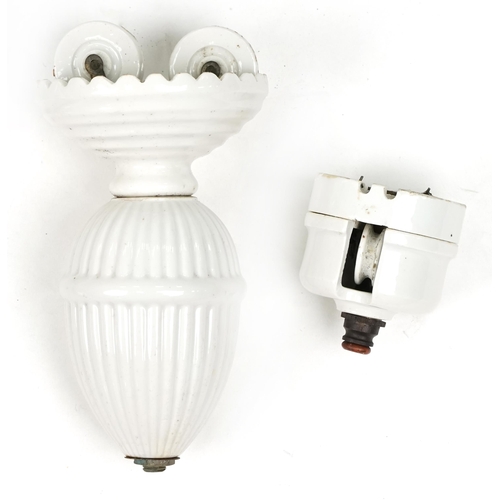 757 - Two Victorian rise and fall light fittings with frilled glass shades