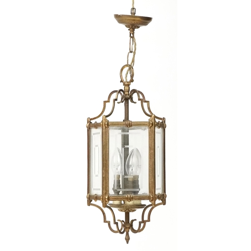 756 - French gilt metal and etched glass lantern light fitting, 45cm high