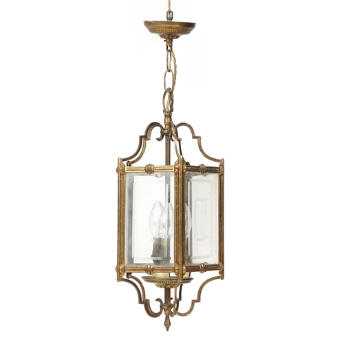 756 - French gilt metal and etched glass lantern light fitting, 45cm high