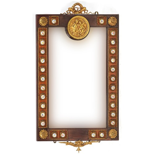 689 - Late 20th century Neo Classical Revival rectangular wall mirror with gilt metal mounts and porcelain... 