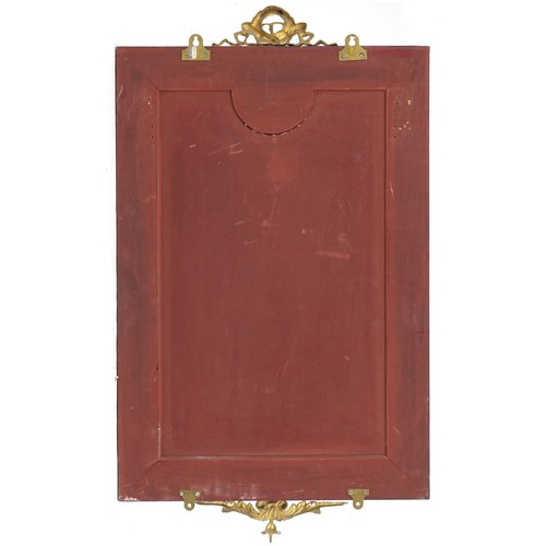 689 - Late 20th century Neo Classical Revival rectangular wall mirror with gilt metal mounts and porcelain... 