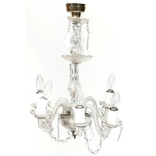 758 - Early 20th century cut glass five branch chandelier, 50cm high