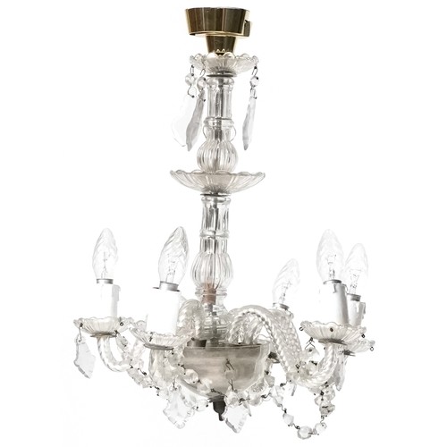 758 - Early 20th century cut glass five branch chandelier, 50cm high