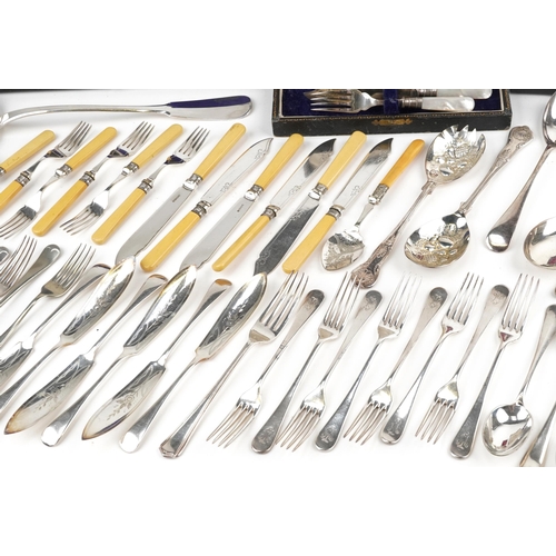 2293 - Victorian and later silver plated and stainless steel flatware, some with cases, including fish serv... 