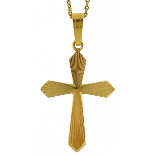 3328 - 14ct rolled gold cross pendant on 14ct rolled gold necklace, 3.5cm high and 43cm in length, total 2.... 