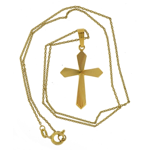 3328 - 14ct rolled gold cross pendant on 14ct rolled gold necklace, 3.5cm high and 43cm in length, total 2.... 