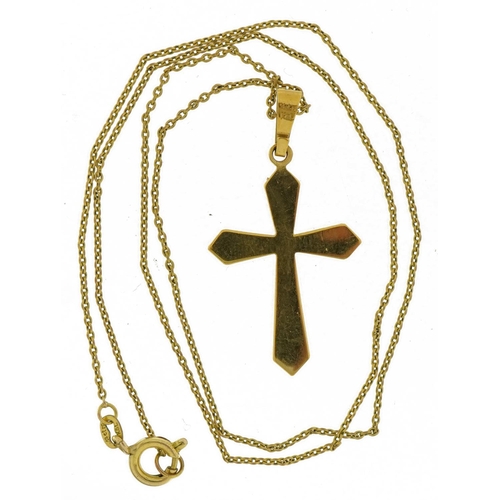 3328 - 14ct rolled gold cross pendant on 14ct rolled gold necklace, 3.5cm high and 43cm in length, total 2.... 