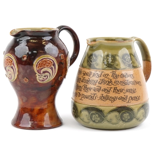 274 - Royal Doulton motto jug with script The Wisest of People You'll Find in the Nation..., impressed mar... 