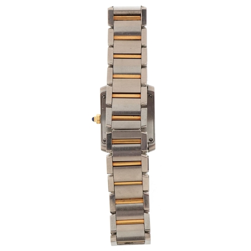 3048 - Cartier, ladies two tone quartz wristwatch having square dial with Roman numerals, with box and rece... 