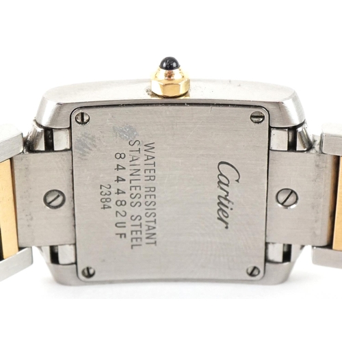 3048 - Cartier, ladies two tone quartz wristwatch having square dial with Roman numerals, with box and rece... 