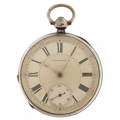 3251 - Farringdon, Victorian gentlemen's silver open face key wind pocket watch having enamelled and subsid... 