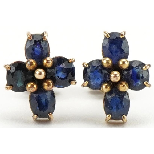 3080 - Pair of unmarked gold sapphire cluster stud earrings, 9.8mm high, total 1.6g