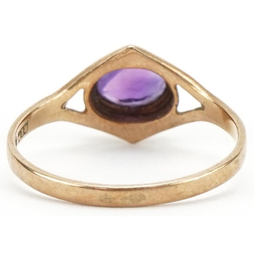 3270 - Modernist 9ct gold amethyst solitaire ring, size M, 1.5g