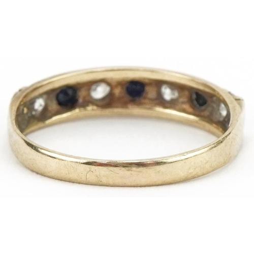 3305 - 9ct gold sapphire and clear stone half eternity ring, size K, 1.5g