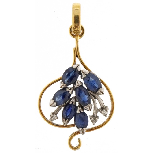 3275 - 14ct gold sapphire and diamond naturalistic pendant, 2.7cm high, 1.7g