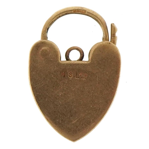 3176 - 9ct gold love heart padlock clasp, 2cm high, 1.9g