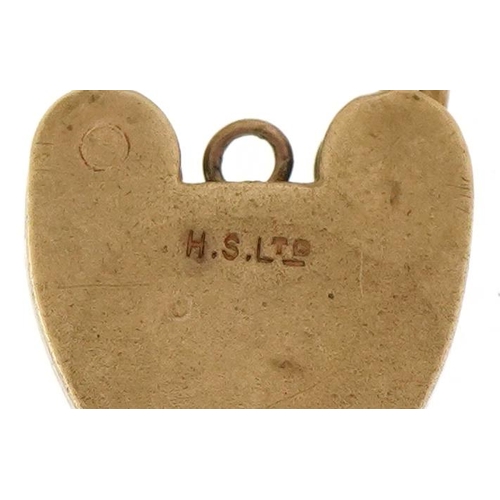 3176 - 9ct gold love heart padlock clasp, 2cm high, 1.9g