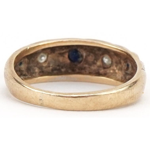 3132 - 9ct two tone gold diamond and sapphire ring, size H, 2.3g