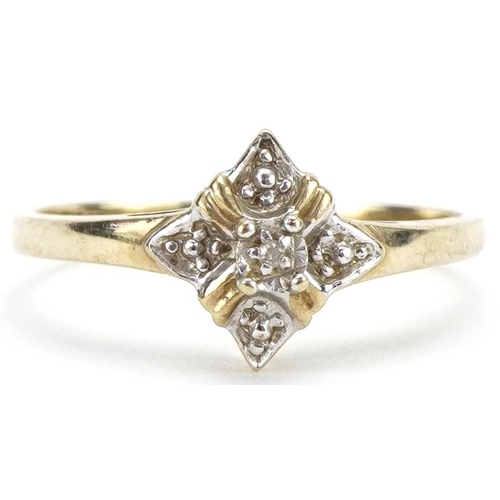 3190 - 9ct gold diamond ring, size P, 1.8g