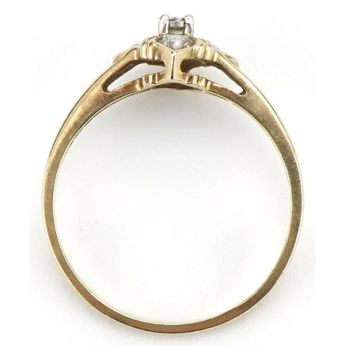 3190 - 9ct gold diamond ring, size P, 1.8g