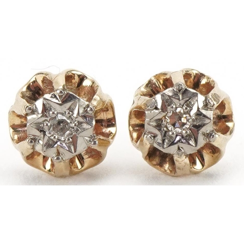 3197 - Pair of unmarked gold diamond solitaire stud earrings, 7mm in diameter, total 1.6g