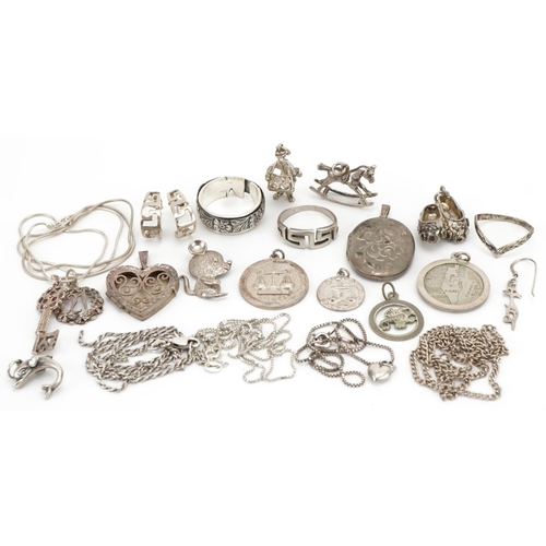 3451 - Vintage and later silver and white metal jewellery including charms, pendants and necklaces, total 8... 