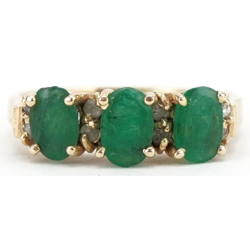 3186 - 14ct gold emerald and diamond ring, size P, 3.0g