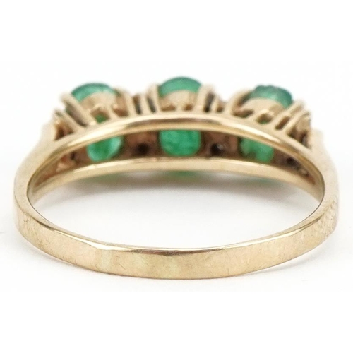 3186 - 14ct gold emerald and diamond ring, size P, 3.0g