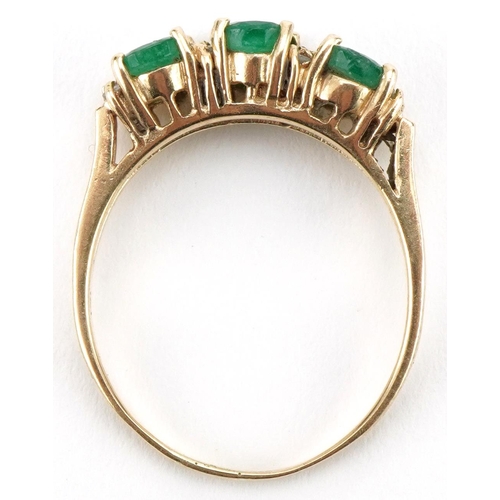 3186 - 14ct gold emerald and diamond ring, size P, 3.0g