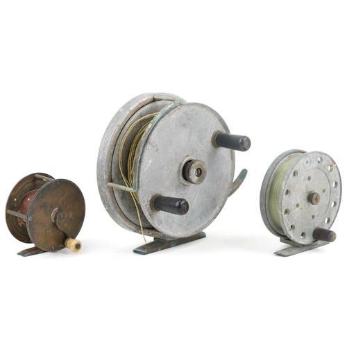 2403 - Three vintage fishing reels including a deep sea reel, the largest 15cm in diameter