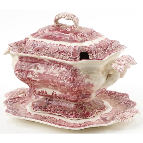 1209 - Mason's Ironstone soup tureen and cover on stand, 38cm wide