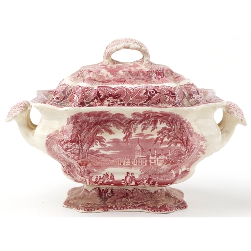 1209 - Mason's Ironstone soup tureen and cover on stand, 38cm wide